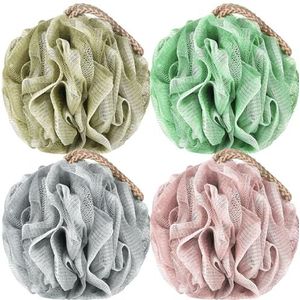 Loofah Spons, 4 stuks, diepe reiniging, lichaamsscrubber voor douche, exfoliërende badspons met handvat voor dames en heren (001, 50 g)