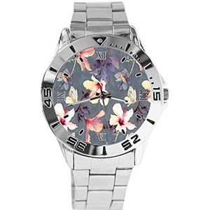 Vintage Bloemen Mode Womens Horloges Sport Horloge Voor Mannen Casual Rvs Band Analoge Quartz Horloge, Zilver, armband