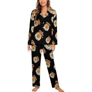 Coat Arms of The Kingdom of Belgium Dames Lange Mouw Button Down Nachtkleding Zachte Nachtkleding Lounge Pyjama Set L