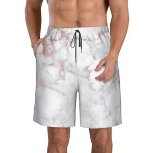 Schedel Print Heren Zwemmen Shorts Trunks Mannen Sneldrogend Ademend Strand Surfen Zwembroek met Zakken, Wit Marmer Rose Goud, XXL