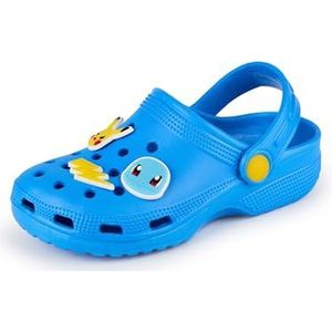 Pokémon Klompen voor jongens | Kinderschoenen in blauw | Pikachu Charmander Squirtle Novelty Charms | Slippers voor binnen en buiten met verstelbare band