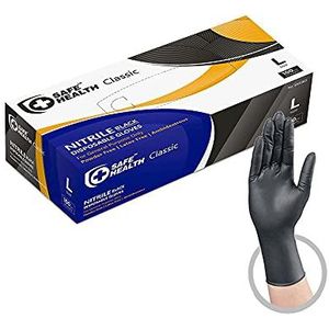 Safe Health Nitrilzwarte industriële wegwerphandschoenen, groot, 3,5 mil box met 100 stuks, poedervrij, latexvrij, studio, auto-reparatie, auto-onderhoud, huishoudelijk dagelijks