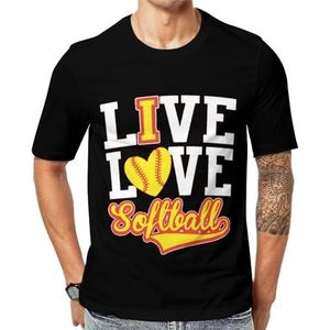 Live Love Softball T-shirt met korte mouwen voor heren, grafisch T-shirt met ronde hals, casual T-shirt, tops, 6XL