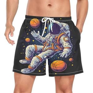 Niigeu Space Astronaut Basketball Planet Zwembroek voor heren, sneldrogend, met zakken, Leuke mode, XXL