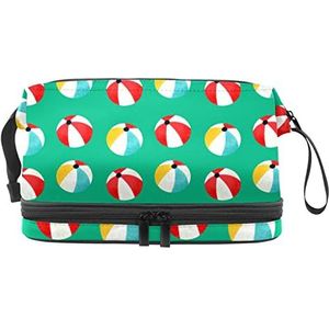 Dubbellaags Cosmetische Tas Volleybal Groen Strand Draagbare Make-up Tas Reizen Organizer Pouch voor Vrouwen Meisjes Toiletartikelen Tassen, Meerkleurig, 27x15x14 cm/10.6x5.9x5.5 in, Make-up zakje