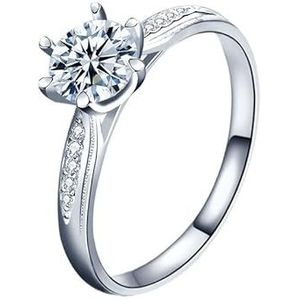925 zilveren ring Koreaans witgoud moissan simulatie diamanten ring handsieraden zes klauwen gesloten vingerring sieraden (Color : White Golden, Size : 6)