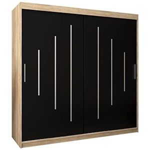 Kryspol York schuifdeurkast 200 cm kledingkast met kledingstang en plank slaapkamer woonkamer kledingkast schuifdeuren modern design (Sonoma + zwart)