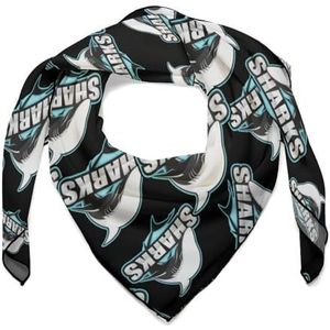 Shark Logo Vierkante Bandana Multifunctionele Satijn Wrap Neck Sjaals Comfortabele Hoofddoek voor Vrouwen Haar