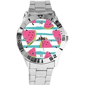 Watermeloen Design Analoog Polshorloge Quartz Zilveren Wijzerplaat Klassieke Roestvrij Stalen Band Dames Heren Horloge