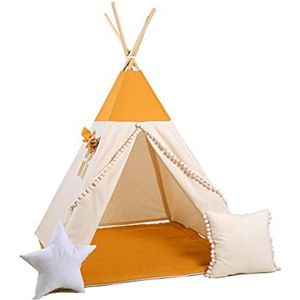 Sówka | Tipi tent voor kinderen | Speeltent voor jongens en meisjes met 5 accessoires met kussens | Speelhuisje gemaakt van 100% gecertificeerd katoen, kindercadeau buitenspeelgoed | Honing