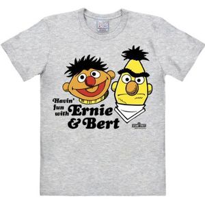 LOGOSHIRT - Sesamstraat - Bert en Ernie - Fun - Easyfit T-Shirt - grijs chiné - Gelicentieerd origineel ontwerp, Maat 3XL