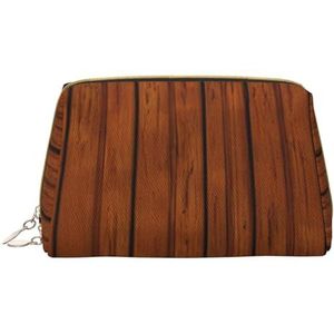 Bruine houten patroon draagbare cosmetische tas, &reizen cosmetische tas, unisex, ritssluiting, geschikt voor dagelijks gebruik, Wit, Eén maat