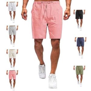KIKIATA Casual heren casual linnen shorts, heren slim fit shorts plus size linnen shorts, elastische taille trekkoord lichtgewicht zomer strand golfshorts met zakken, roze, XL