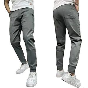 Heren hoge stretch multi-pocket skinny cargo broek, outdoor casual trekkoord joggers broek cargo broek werkbroek voor mannen, Grijs, 35(82-90kg)