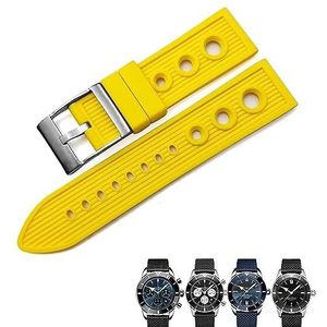 INSTR Natuur Rubber Horlogebandje Voor Breitling Superocean Avenger Heritage Gevlochten Horlogeband 22mm 24mm Band Armbanden (Color : Yellow silver, Size : 22mm)