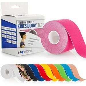 Proworks Kinesiologie Tape | 5 m Rol Elastische Spierondersteuningstape voor Herstel van Oefenen, Sporten en Blessures - Roze