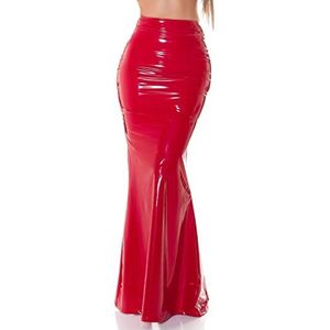 Glossy latex look maxi rok in hoge taille stijl, rood, 38