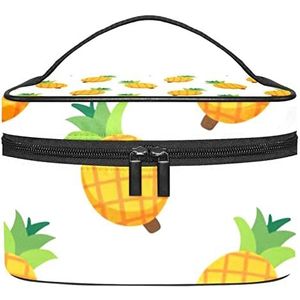 ananas comosus patroon zomer fruit make-up organizer tas, reizen make-up tas organizer case draagbare cosmetische tas voor vrouwen en meisjes toiletartikelen, Meerkleurig, 22.5x15x13.8cm/8.9x5.9x5.4in