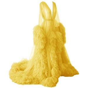 WSEYU Pluizige tule gewaad zwangerschapsjurk voor fotoshoot lange pure bruidsgewaad babyshower jurk plus size, Geel, 32