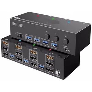 8K USB 3.0 2.1 DP .4 KVM-switch monitoren computers, 8K60Hz, 4K144Hz Triple Monitor KVM met .0-poorten Naadloze Schakeling