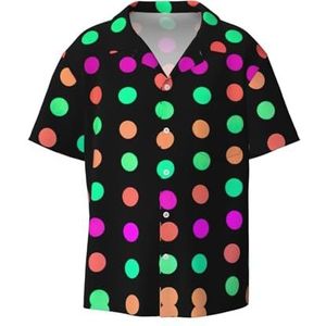 YJxoZH Multicolor Polka Dots Print Heren Jurk Shirts Casual Button Down Korte Mouw Zomer Strand Shirt Vakantie Shirts, Zwart, XXL
