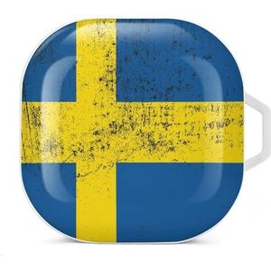 Grunge vlag van Zweden oordopjes hoesje compatibel met Samsung hard shell beschermhoes witte stijl