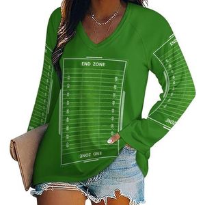 Grass American Football Field Dames Lange Mouw V-hals T-shirts Herfst Tops Trui Tuniek Tee voor Leggings