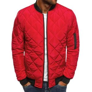 Herenjack met rits, bomberjack met lange mouwen, gewatteerd donsjack voor winter en herfst, warme katoenen jas (L,red)