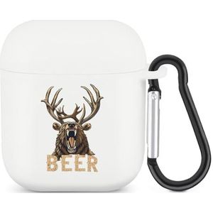 Beer Deer Grappig Bier Leuke Case voor AirPods 2&1 Schokbestendige Beschermende Hoofdtelefoon Gevallen Cover Met Sleutelhanger Voor Mannen Vrouwen