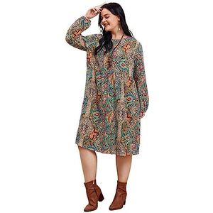 voor vrouwen jurk Plus gesmokte jurk met paisley- en bloemenprint (Color : Multicolore, Size : XL)