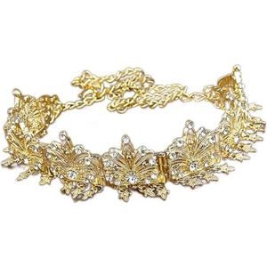 Hoofd Ketting Elegante vrouwen choker & hoofd ketting kristal bloem handband etnische bruiloft sieraden goud zilver kleur bruid bijoux Hoofdketting (Style : XYTL248GOLD)