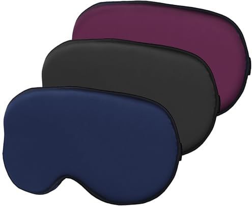 Hochoek Zijden Slaapmasker Oogbedekking Oogschaduw - 100% zijde, verstelbare bandjes (zwart+donkerblauw+paars)