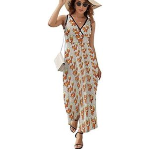 Indiase vos patroon dames lange jurk mouwloze maxi-jurk zonnejurk strand feestjurken avondjurken 2XL