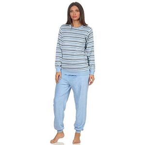 Elegante damespyjama van badstof met boorden in strepenlook - 291 201 13 572, lichtblauw, 44-46