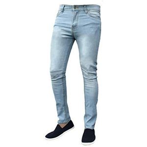 Mad Ink Heren Denim Super Stretch Skinny Slim Fit Jeans Alle Taille & Beenmaten, Steenwas, 38W / 34L