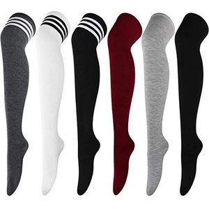 DRESHOW 6 Paar Lang Sokken Dij Hoge Sokken Overknee Sokken Casual Hoge Kousen Voor Meisjes en Vrouwen