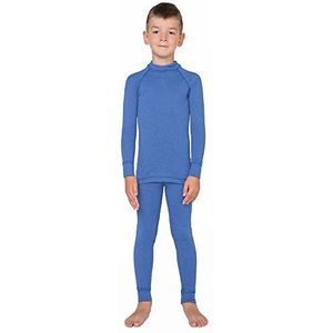Thermische Ondergoed Set Kinderen - Hemd met Lange Mouwen en Lange Broek - Kinderondergoed set Antibacterieel voor Jongens en Meisjes - Functioneel Warm (152-158 cm, Blauw)