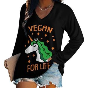 Vegan Eenhoorn Dames Casual Lange Mouw T-shirts V-hals Gedrukt Grafische Blouses Tee Tops L