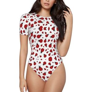 Cartoon Dinosaur Onesie met korte mouwen voor dames, ademend, sneldrogend, geschikt voor feesten, dating, clubs, dagelijks gebruik, Lieveheersbeestje, M