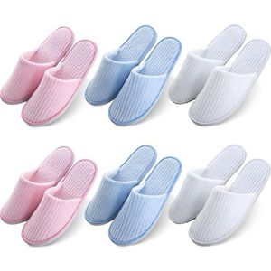Pritok Gast Steenslippers, hotelslippers, 6 paar badstofslippers, antislip koraalvlies pantoffels, universele maat 28 x 11 cm, voor hotel, reizen, thuis en gasten