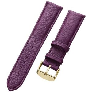 YingYou Lederen Band Dames Zacht Leer Lychee Graan Koeienhuid Horlogeband Heren Waterdicht 14 16 18 Mm Horlogeketting Accessoires (Color : Purple gold buckle, Size : 19mm)