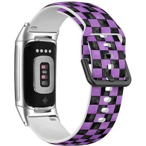RYANUKA Zachte sportband compatibel met Fitbit Charge 5 / Fitbit Charge 6 (zwart paars geruit plaid) siliconen armband accessoire, Siliconen, Geen edelsteen