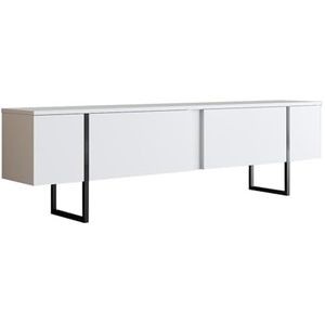 Homtex Moderne tv-standaard, 180 x 50 x 30 cm, wit/zwart, metalen poten, melaminehars gecoat