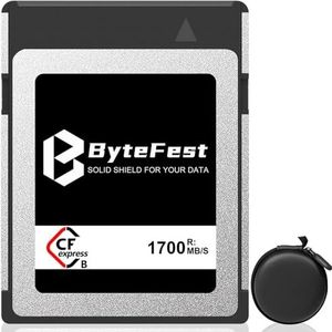 ByteFest 256 GB digitale geheugenkaart CFexpress type B met draagbare hoes, NVMe PCIe 3.0, tot 4K/6K/8K RAW video en foto, compatibel met Nikon Z6/Z7/Z9/D5/D6, Canon EOS-1DXMark III/EOS-R3/R5