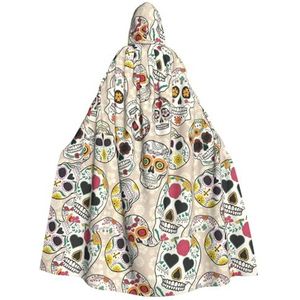 Bxzpzplj Mexicaanse schedel print capuchon mantel lang voor carnaval cosplay kostuums, carnaval verkleden cosplay, 185 cm
