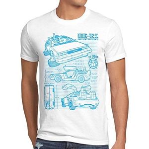 style3 DMC-12 blauwdruk T-shirt heren tijdreizen jaren 80 McFly Blueprint Auto Auto, wit, XL