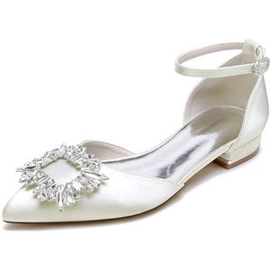 EICOFF Vrouwen Flats Lage Hakken Bruids Bruiloft Schoenen Gesloten Puntige Teen Strass Trouwschoenen Satijn Dames Jurk Party Prom Sandalen,ivoor,36 EU