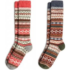 Lavendel Dames Thermo Kniekousen – 2-Paar Set, Hygge Scandinavisch Design, Warme Wollen Winterkousen 36-40 voor Dagelijks Gebruik, Outdoor & Ski, Roze & Blauw