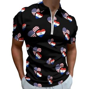 Paraguay Amerikaanse vlag half rits poloshirts voor mannen slim fit korte mouw T-shirt sneldrogend golf tops T-shirts L