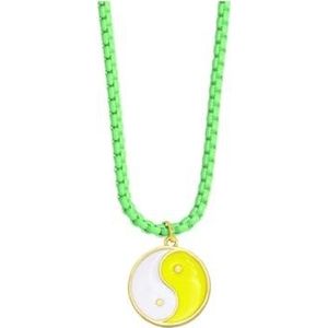 Koperen ketting Tai Chi Yin Yang ketting korte kleurrijke emaille ketting hanger sieraden dames cadeau (Style : G-LightGreen-Yellow)